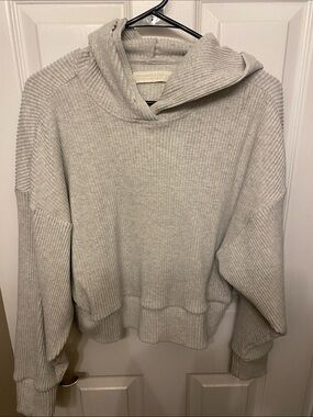 Abercrombie & Fitch Light Gray Ribbed Cowl Hoodie Sweater